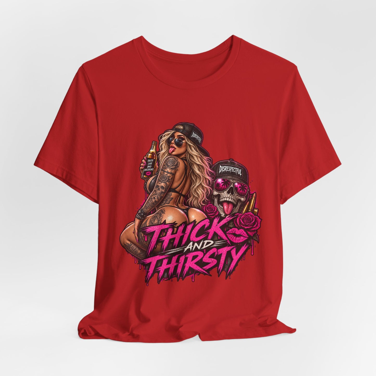 Thick and Thirsty Tee — Retro Pinup Skull Graphic T-Shirt