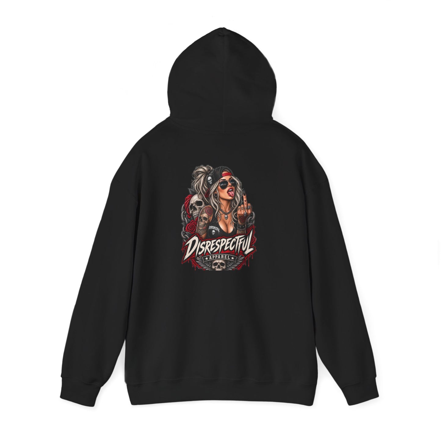 Defiant Pin-Up Skull — Back-Print Graphic Hoodie