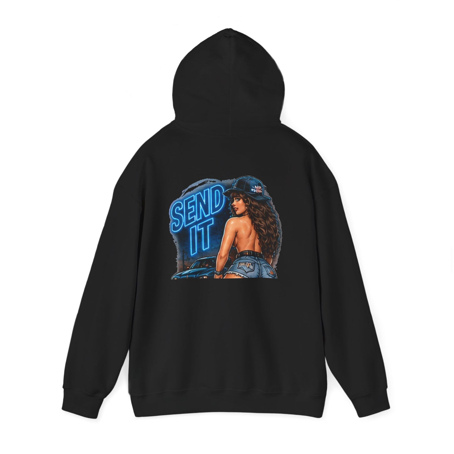Send It — Pin-Up Racer — Back-Print Graphic Hoodie