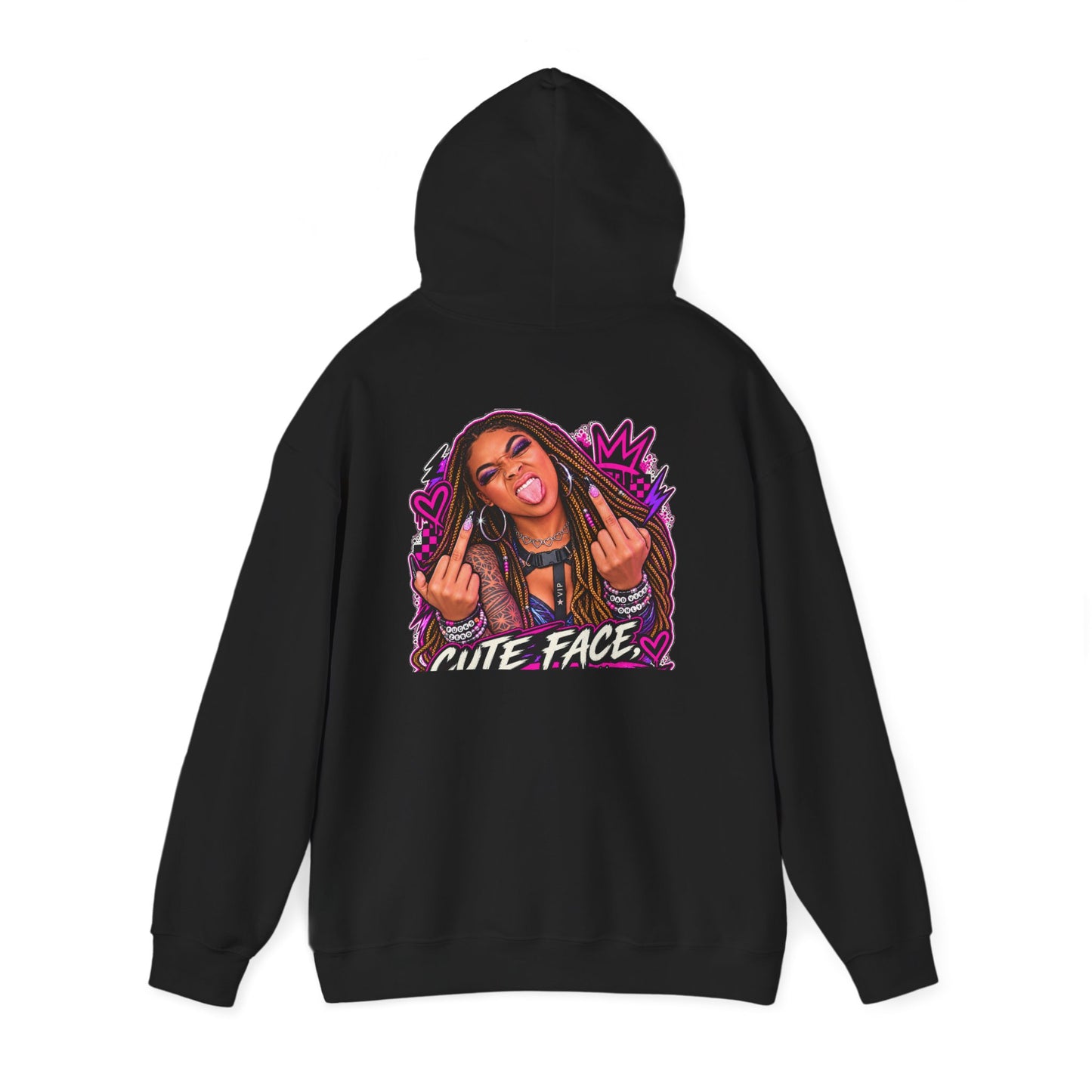 Cute Face, Bad Attitude — Back-Print Graphic Hoodie