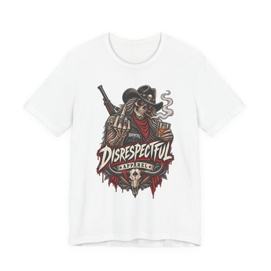 Disrespectful Apparel Cowboy Skeleton Tee – Western Biker Skull Graphic T-Shirt