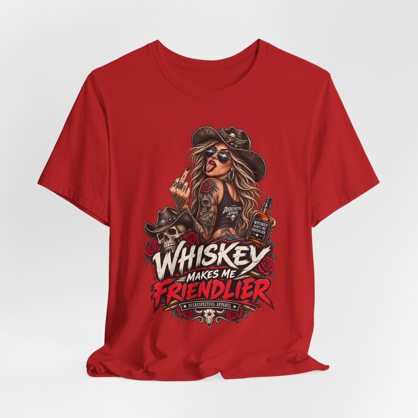 Whiskey Makes Me Friendlier Graphic Tee — Vintage Cowgirl Whiskey Shirt