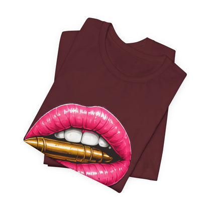 Kiss Kiss Bang Bang — Pink Lip & Bullet Graphic Tee