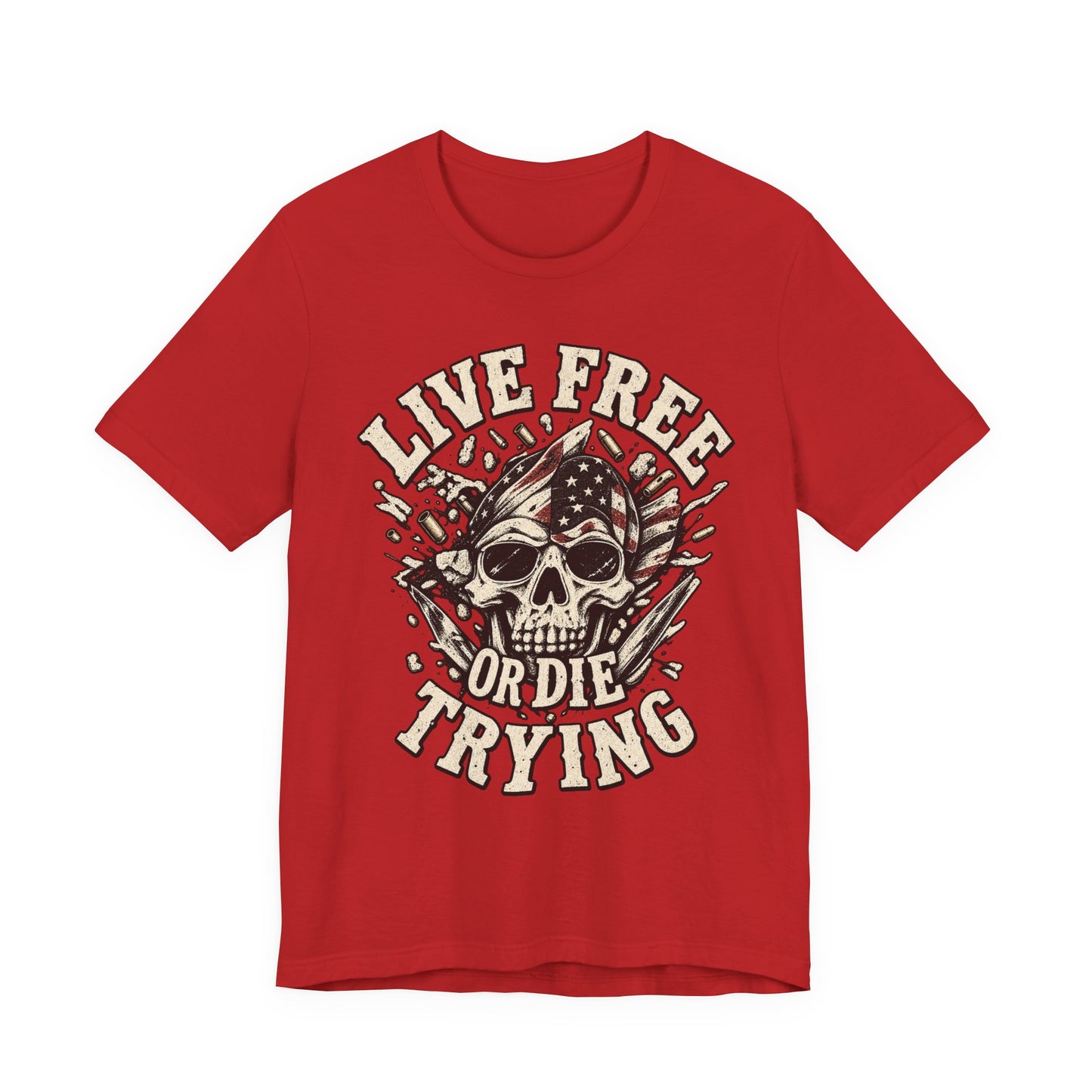 Live Free or Die Trying Skull Tee — Patriotic American Flag Graphic T-Shirt