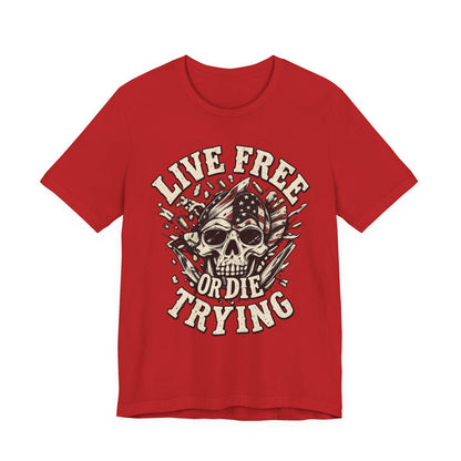 Live Free or Die Trying Skull Tee — Patriotic American Flag Graphic T-Shirt