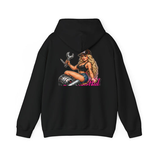 Pin-Up Mechanic — Back-Print Graphic Hoodie