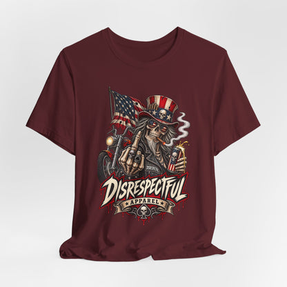Patriotic Rebel Tee — 'Disrespectful Apparel' Skull & Flag Graphic T-Shirt