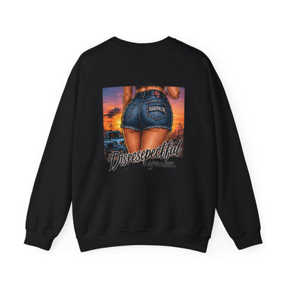 Sunset Denim Pin-Up — Back-Print Graphic Crewneck