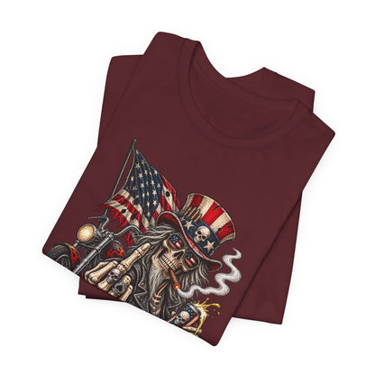Patriotic Rebel Tee — 'Disrespectful Apparel' Skull & Flag Graphic T-Shirt