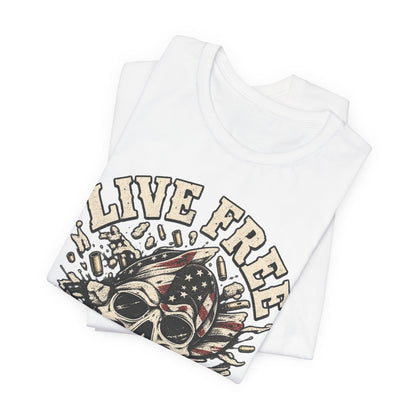 Live Free or Die Trying Skull Tee — Patriotic American Flag Graphic T-Shirt