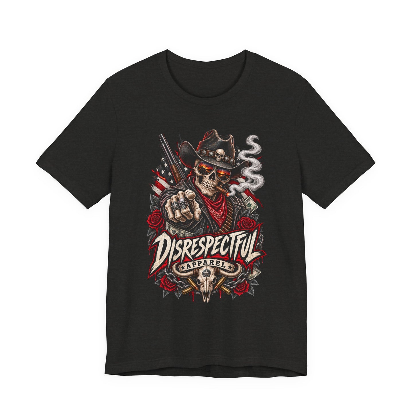 Disrespectful Apparel Skull Cowboy Tee — Edgy Biker / Western Graphic T-Shirt