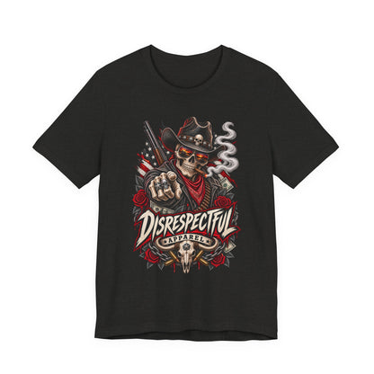 Disrespectful Apparel Skull Cowboy Tee — Edgy Biker / Western Graphic T-Shirt