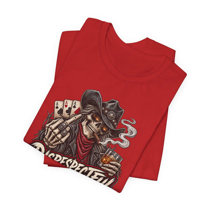 Disrespectful Skull Cowboy Tee — "Trouble Looks Good on You" Graphic T-Shirt