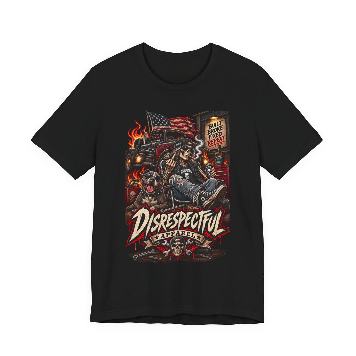 Disrespectful Trucker Tee — Retro Biker, American Flag Graphic Tee