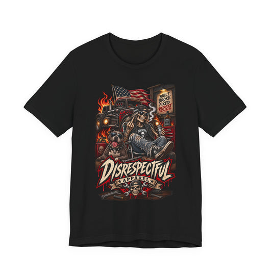 Disrespectful Trucker Tee — Retro Biker, American Flag Graphic Tee