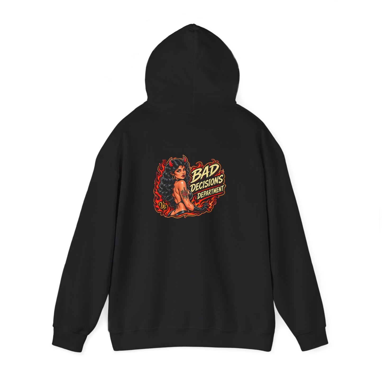 Bad Decisions Department — Back-Print Graphic Hoodie