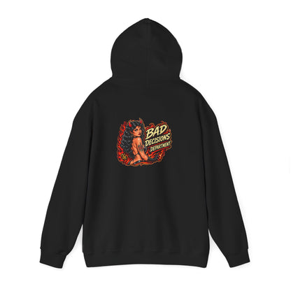 Bad Decisions Department — Back-Print Graphic Hoodie