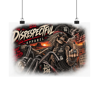 Disrespectful Biker Skull — Horizontal Matte Poster