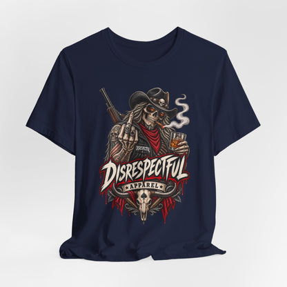Disrespectful Apparel Cowboy Skeleton Tee – Western Biker Skull Graphic T-Shirt