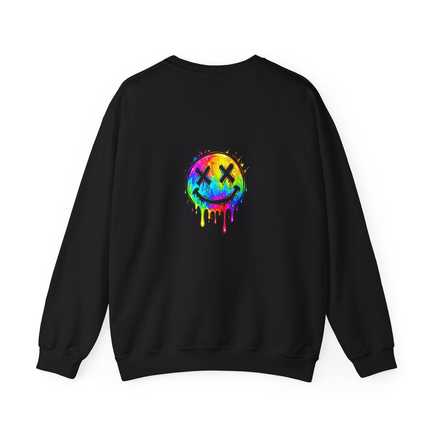 Rainbow Drip Smiley — Back-Print Graphic Crewneck