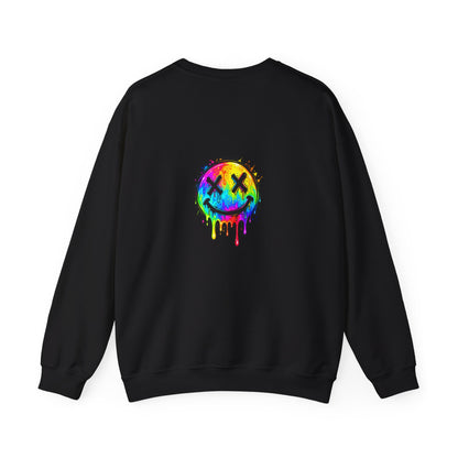 Rainbow Drip Smiley — Back-Print Graphic Crewneck