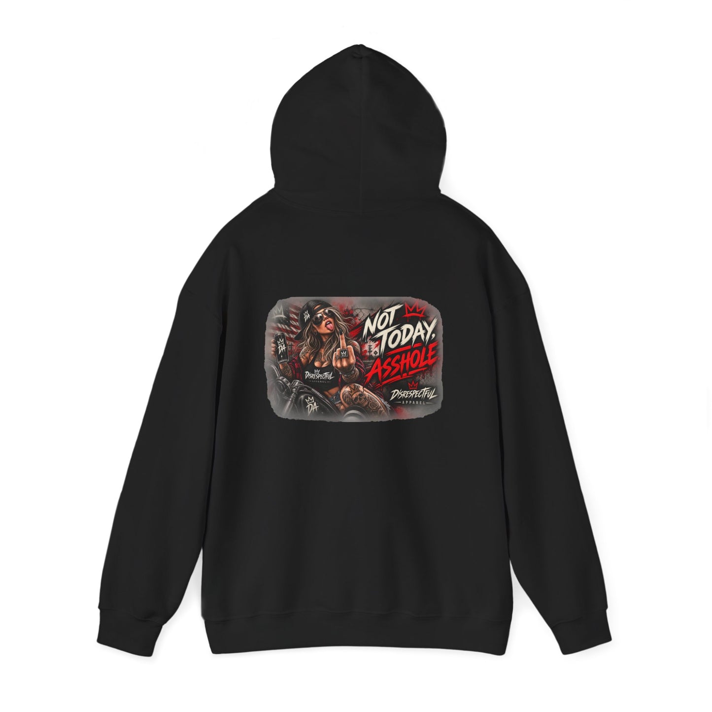 Not Today, Asshole — Biker Girl — Back-Print Graphic Hoodie