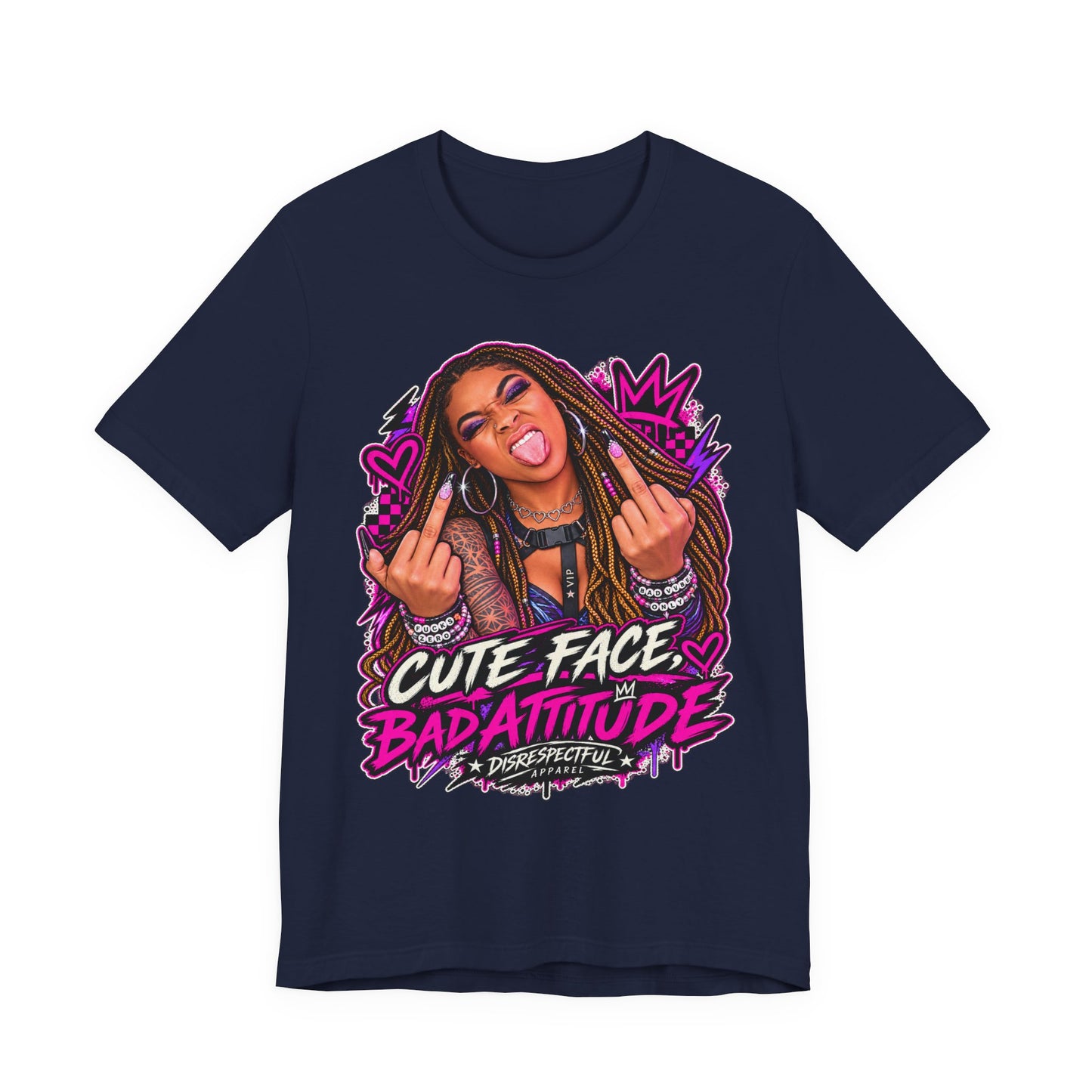 Cute Face, Bad Attitude — Neon Punk Graphic Tee