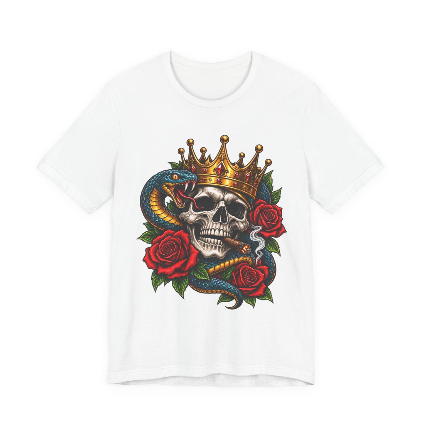 Skull King Crown Tee — Snake, Roses & Smoking Skull Graphic Tee