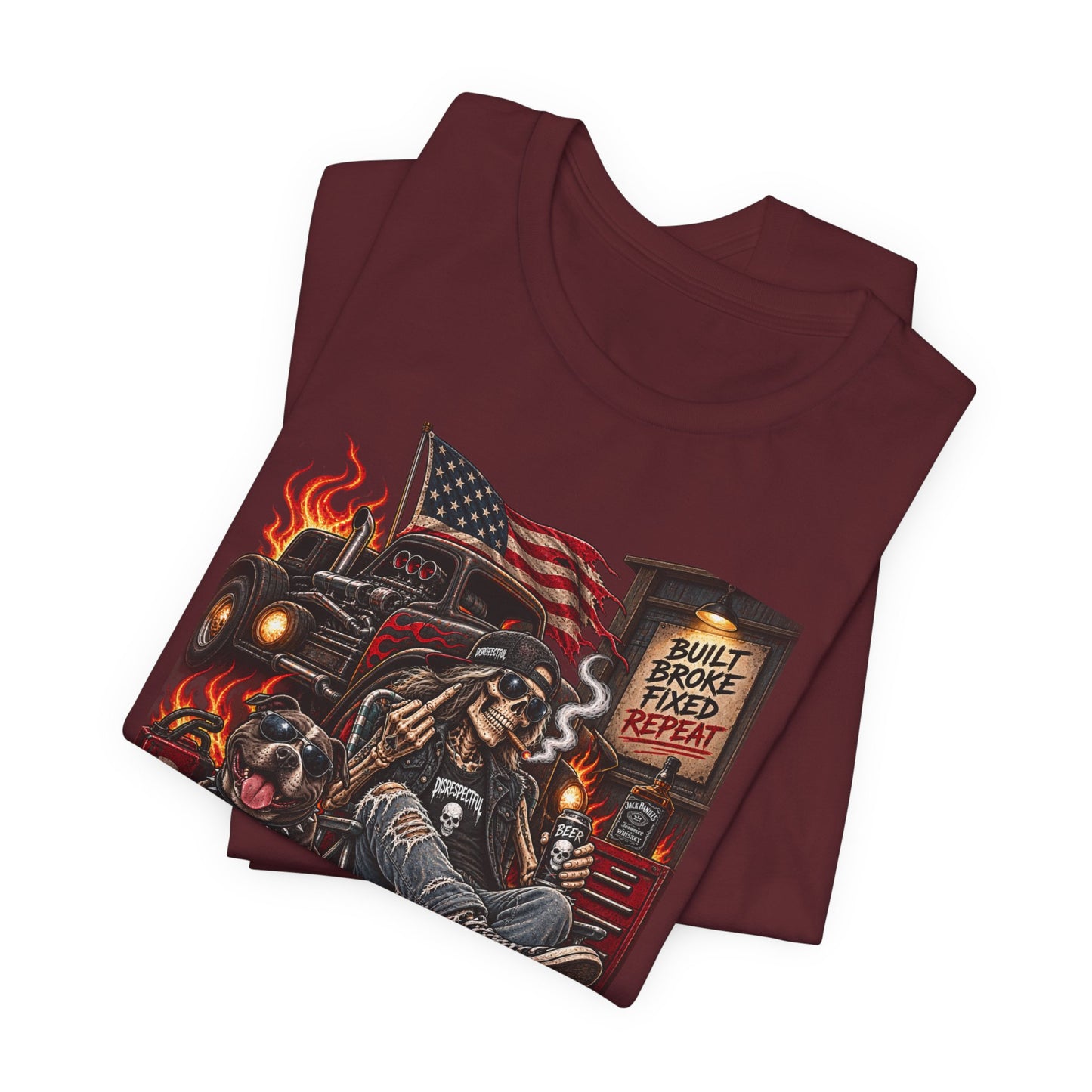 Disrespectful Trucker Tee — Retro Biker, American Flag Graphic Tee