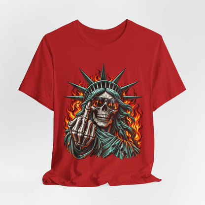 Skull Liberty Tee — Flaming Statue of Liberty Middle Finger Graphic Tee