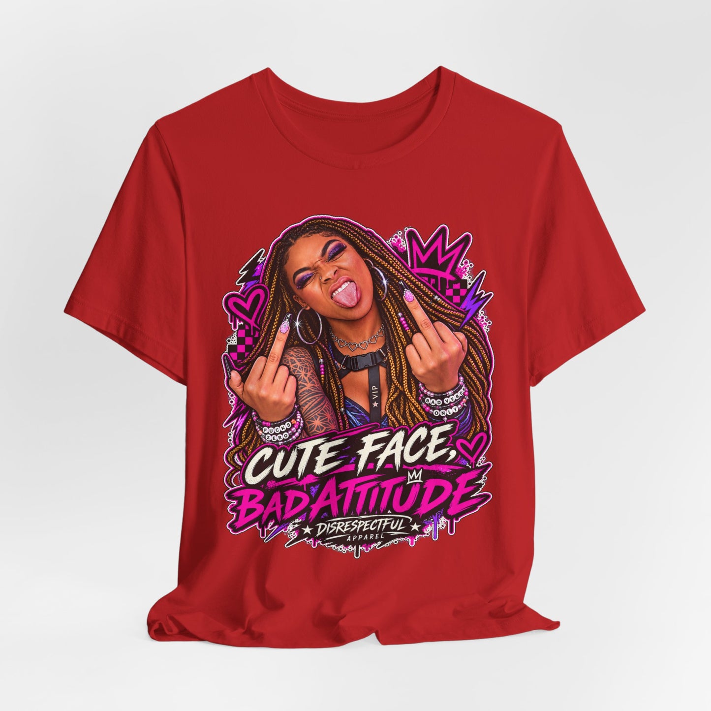 Cute Face, Bad Attitude — Neon Punk Graphic Tee
