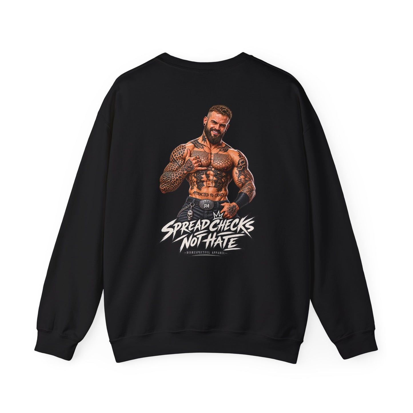 Spread Cheeks Not Hate — Tattooed Biker — Back-Print Graphic Crewneck