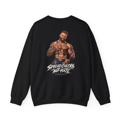 Spread Cheeks Not Hate — Tattooed Biker — Back-Print Graphic Crewneck