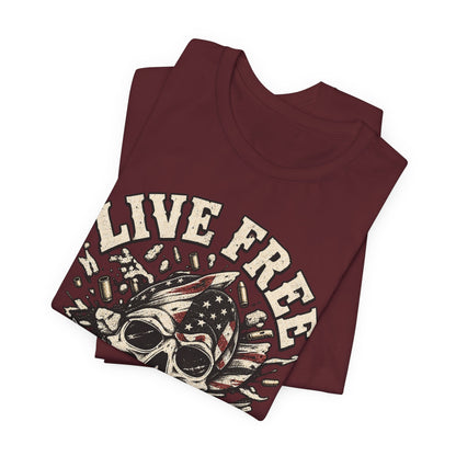 Live Free or Die Trying Skull Tee — Patriotic American Flag Graphic T-Shirt