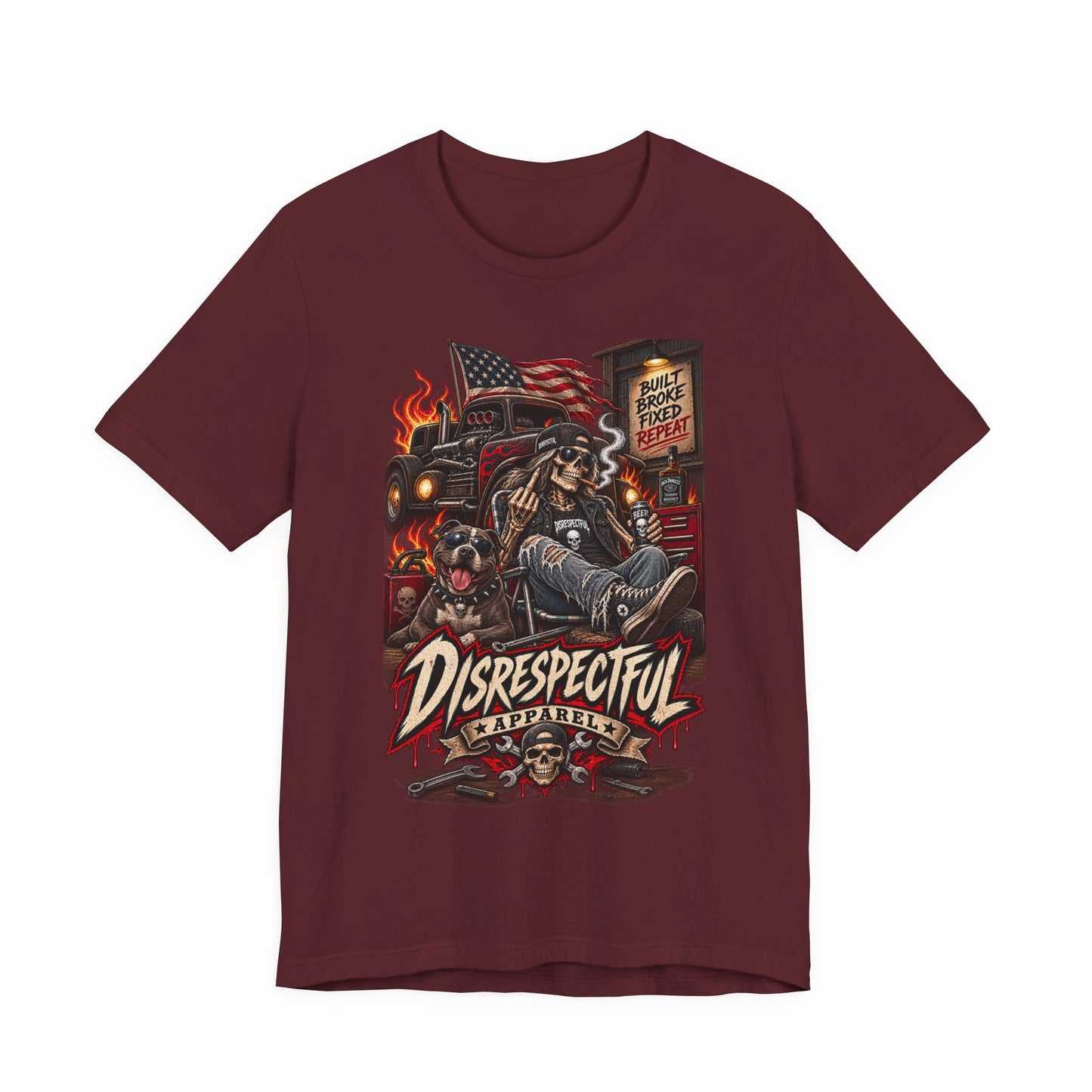 Disrespectful Trucker Tee — Retro Biker, American Flag Graphic Tee