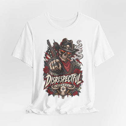 Disrespectful Apparel Skull Cowboy Tee — Edgy Biker / Western Graphic T-Shirt