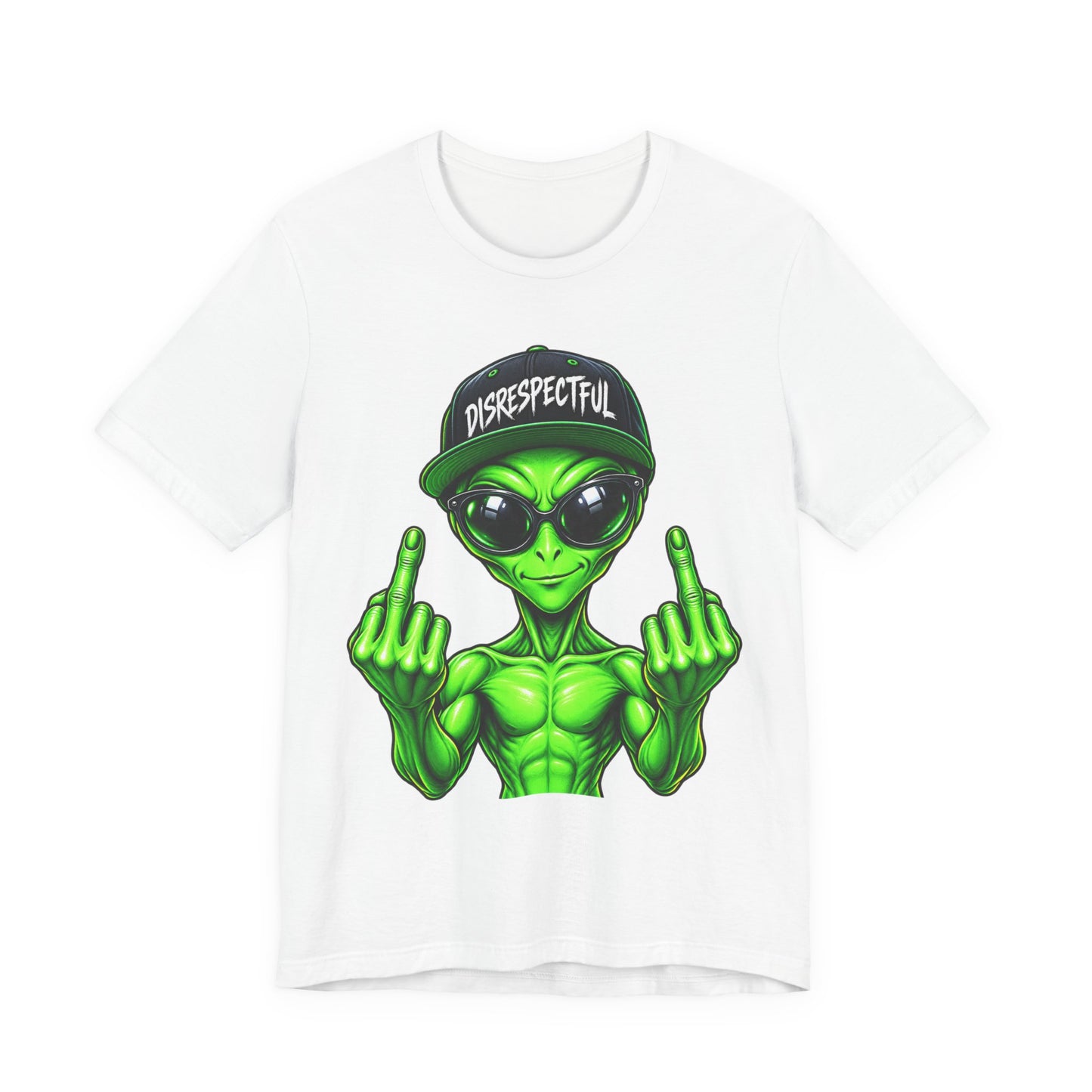 Alien Graphic Tee "Disrespectful" — Middle Finger Cartoon Alien Shirt