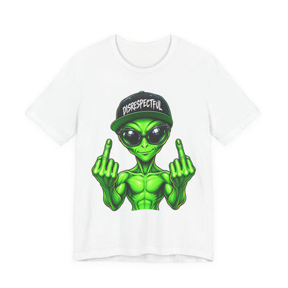 Alien Graphic Tee "Disrespectful" — Middle Finger Cartoon Alien Shirt
