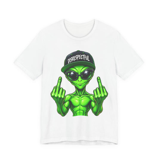 Alien Graphic Tee "Disrespectful" — Middle Finger Cartoon Alien Shirt
