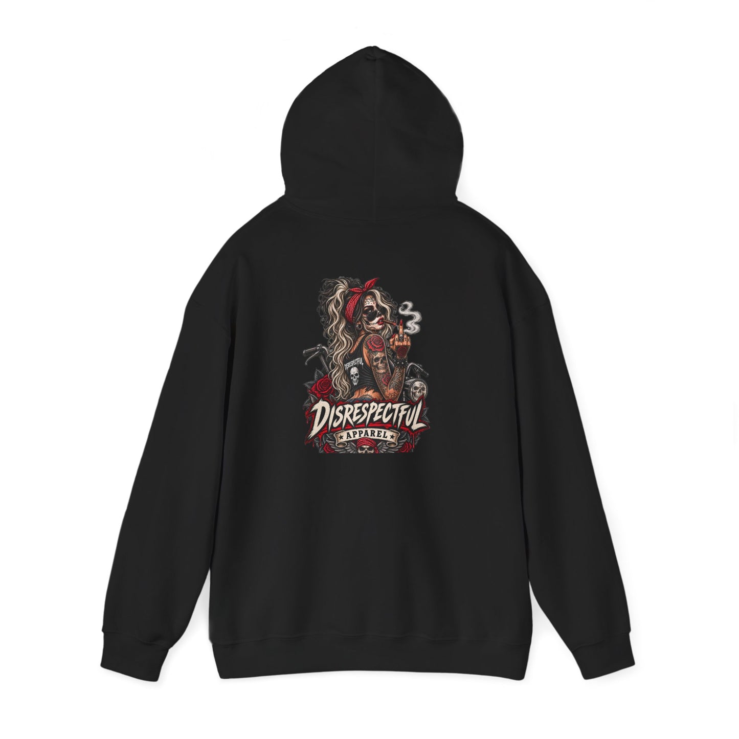 Disrespectful Skull Pin-Up — Back-Print Graphic Hoodie