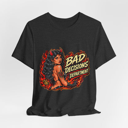 Bad Decisions Department Tee — Retro Devil Pinup Graphic Tee