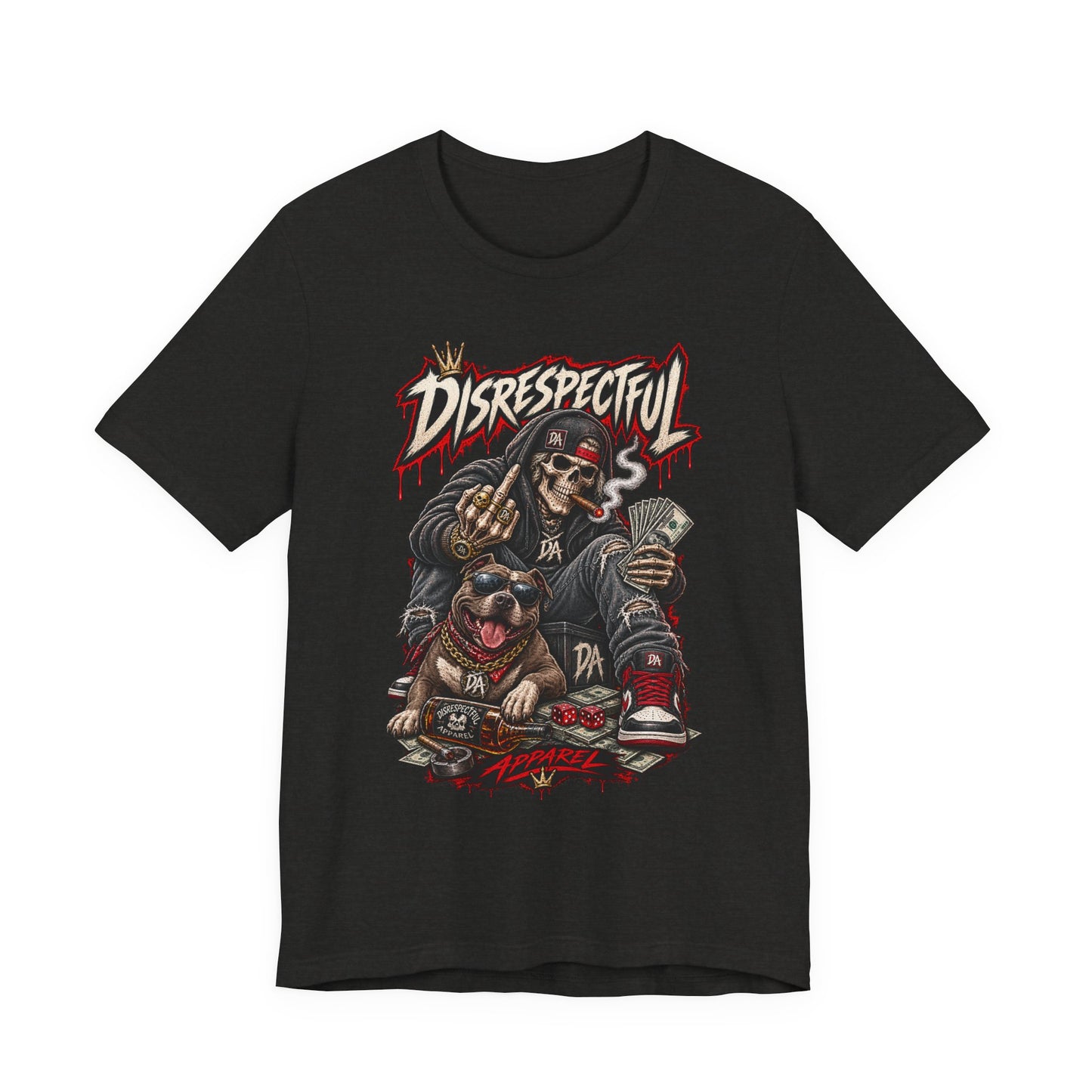 Disrespectful Skull & Rottweiler Graphic Tee — Edgy Streetwear Shirt