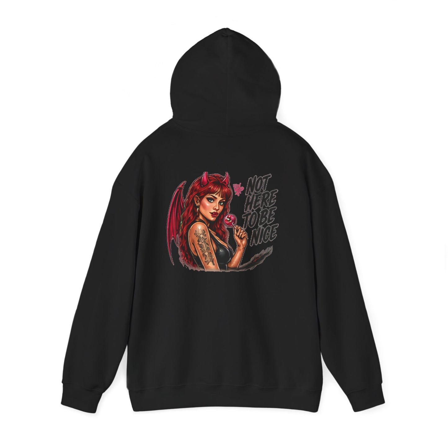 Not Here To Be Nice — Devil Girl — Back-Print Graphic Hoodie