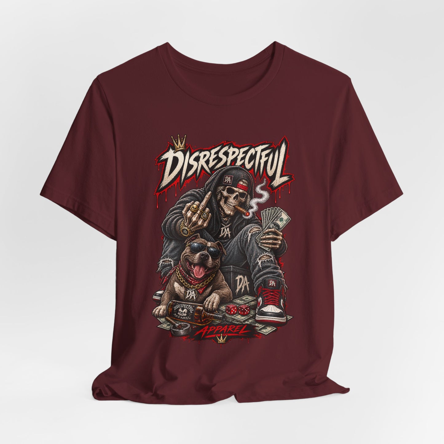 Disrespectful Skull & Rottweiler Graphic Tee — Edgy Streetwear Shirt