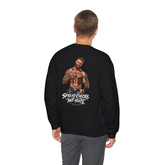 Spread Cheeks Not Hate — Tattooed Biker — Back-Print Graphic Crewneck