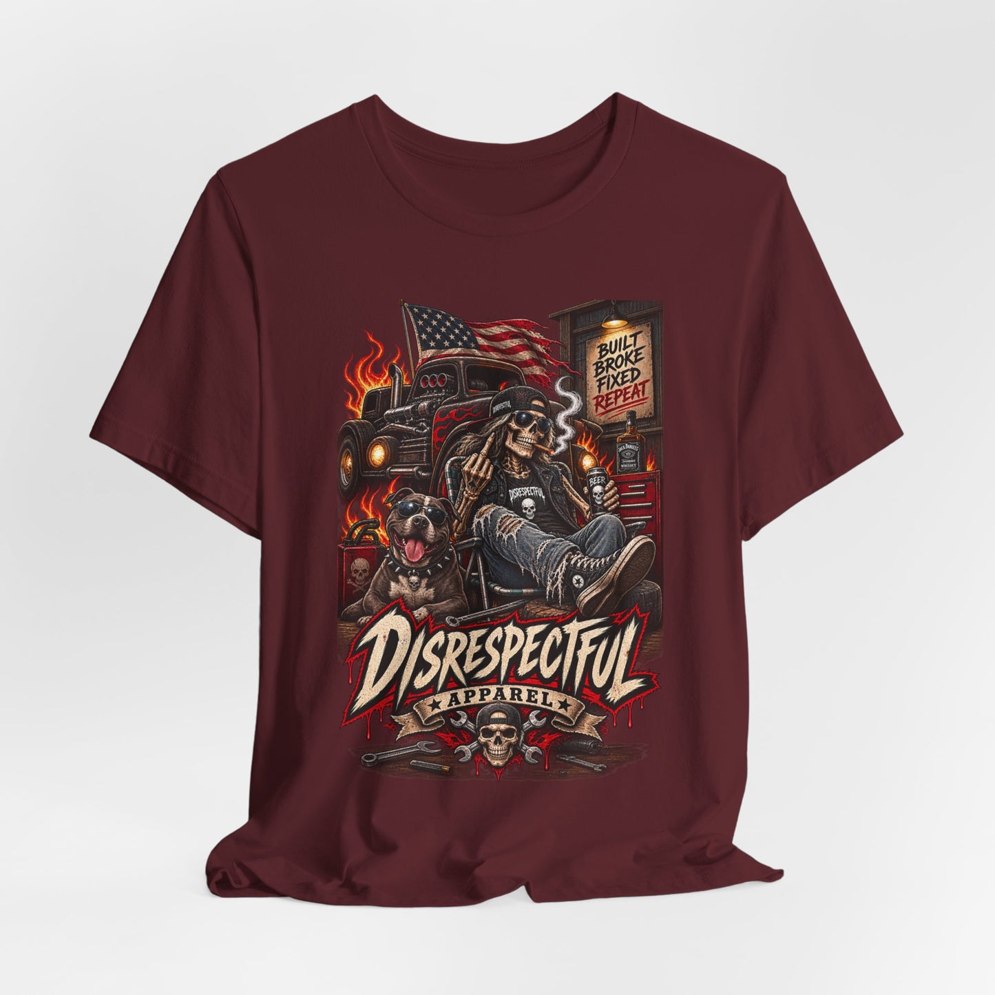 Disrespectful Trucker Tee — Retro Biker, American Flag Graphic Tee