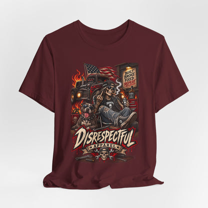 Disrespectful Trucker Tee — Retro Biker, American Flag Graphic Tee