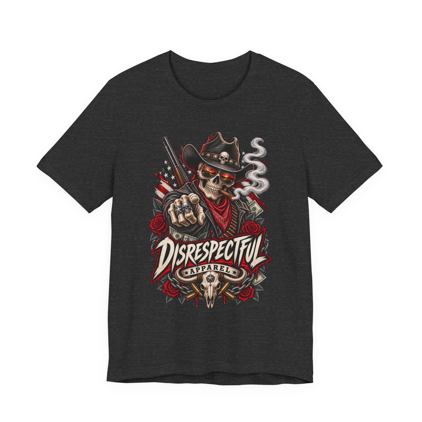 Disrespectful Apparel Skull Cowboy Tee — Edgy Biker / Western Graphic T-Shirt