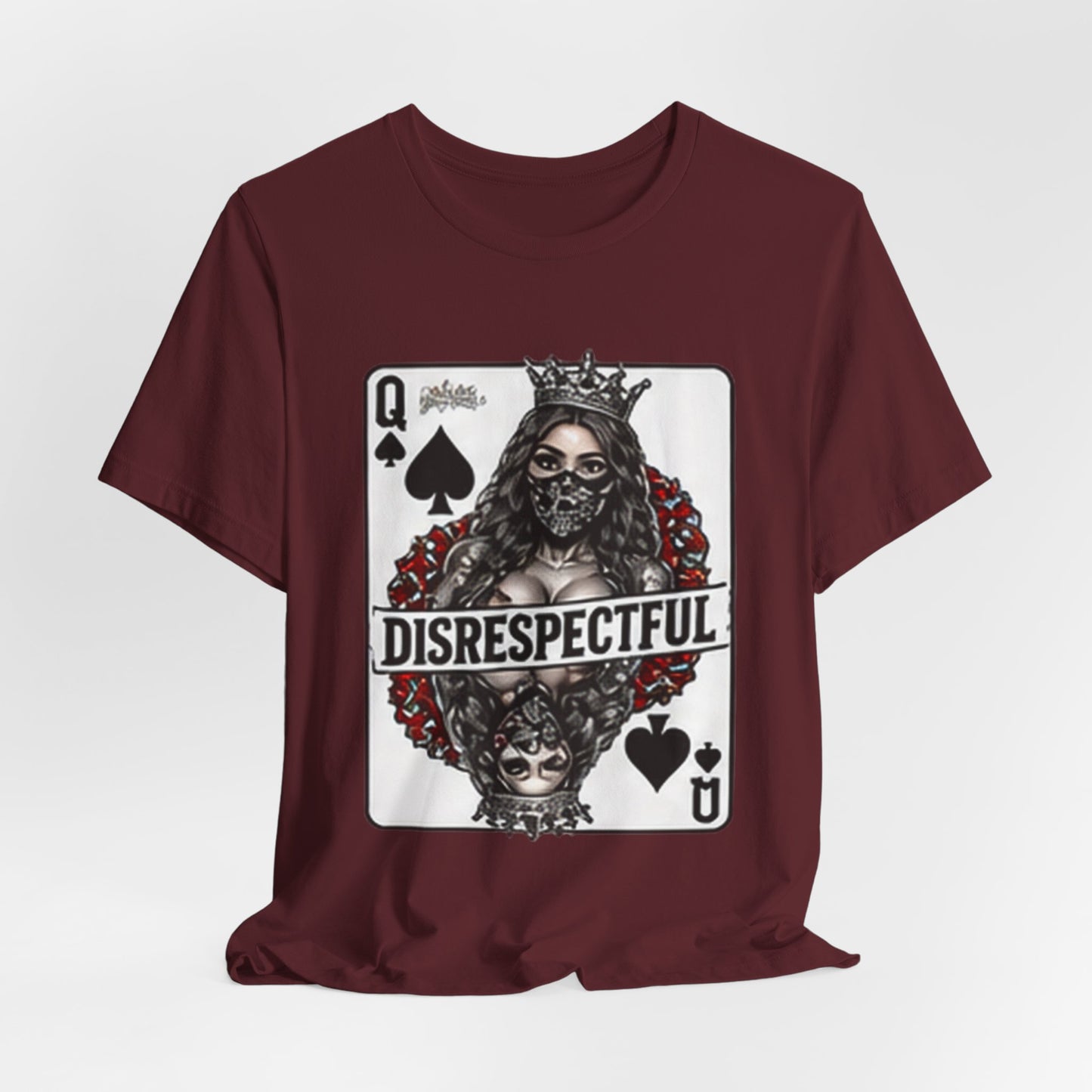 Queen of Spades 'Disrespectful' Graphic Tee — Playing Card Skull Design