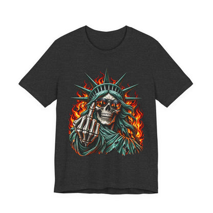Skull Liberty Tee — Flaming Statue of Liberty Middle Finger Graphic Tee